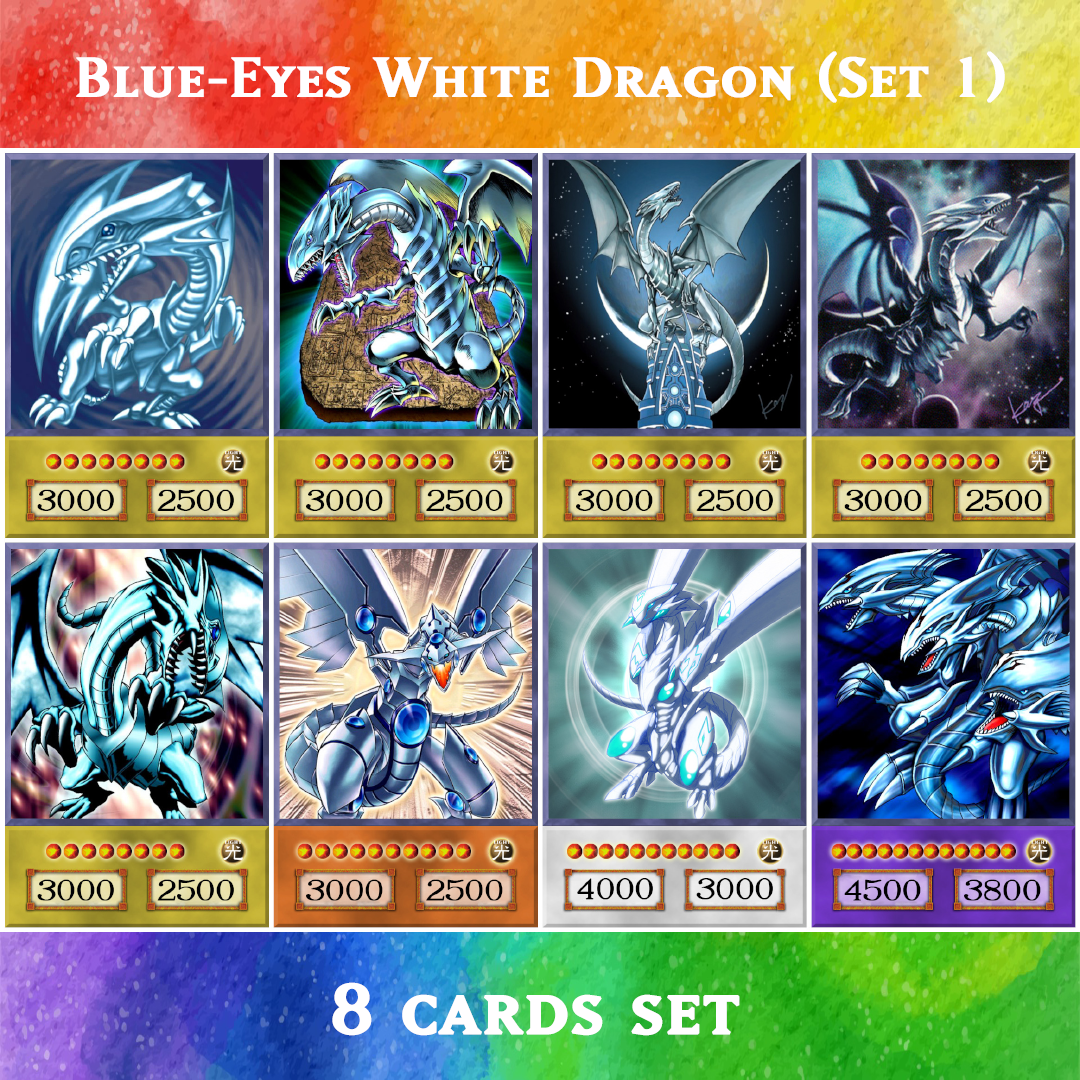 Blue-Eyes White Dragon Set #1 (Anime Art) - 8 cards set - Yugioh Orica Yugioh Orica Vintage Blue-Eyes White Dragon Set #1 (Anime Art) - 8 cards set - Yugioh Orica Yugioh Orica Vintage