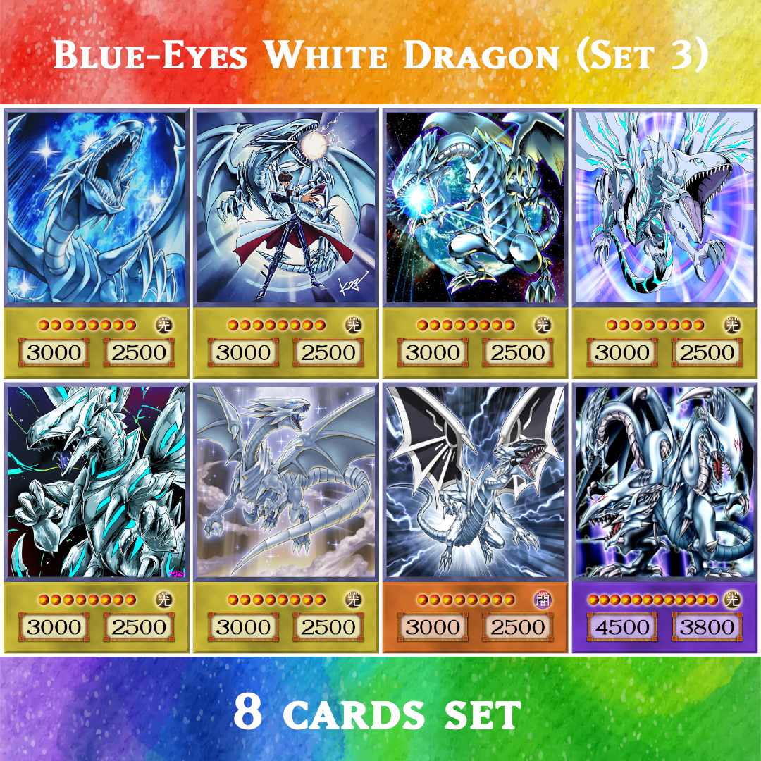 3000 yugioh cards Blue-Eyes White Dragon Set #3 (Anime Art) - 8 cards set